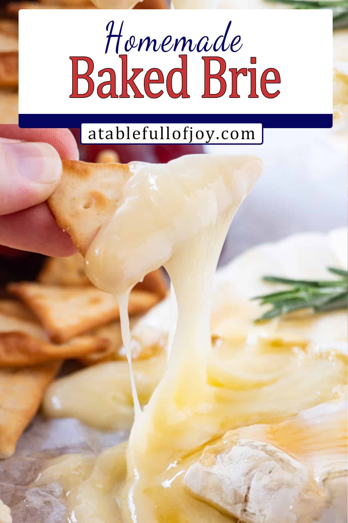 pinterest pin melted brie on crackers