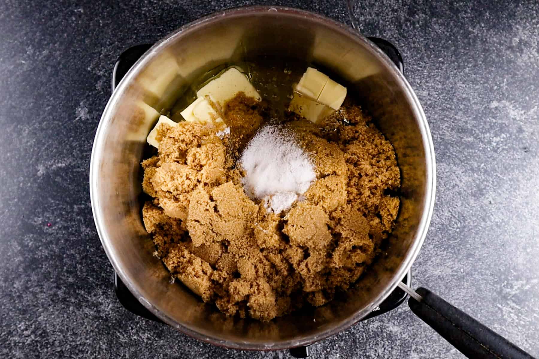 butter and sugar and salt in sauce pan before melting