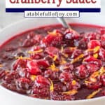 Cranberry sauce in white pinterest pin bowl