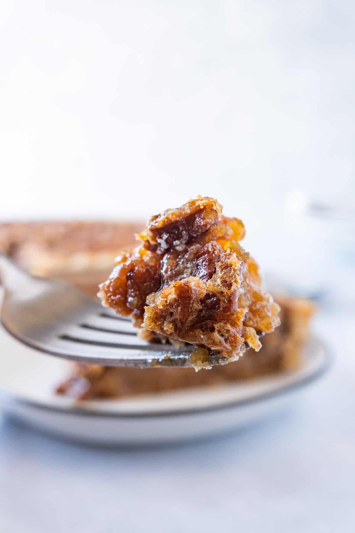 piece of pecan pie on fork