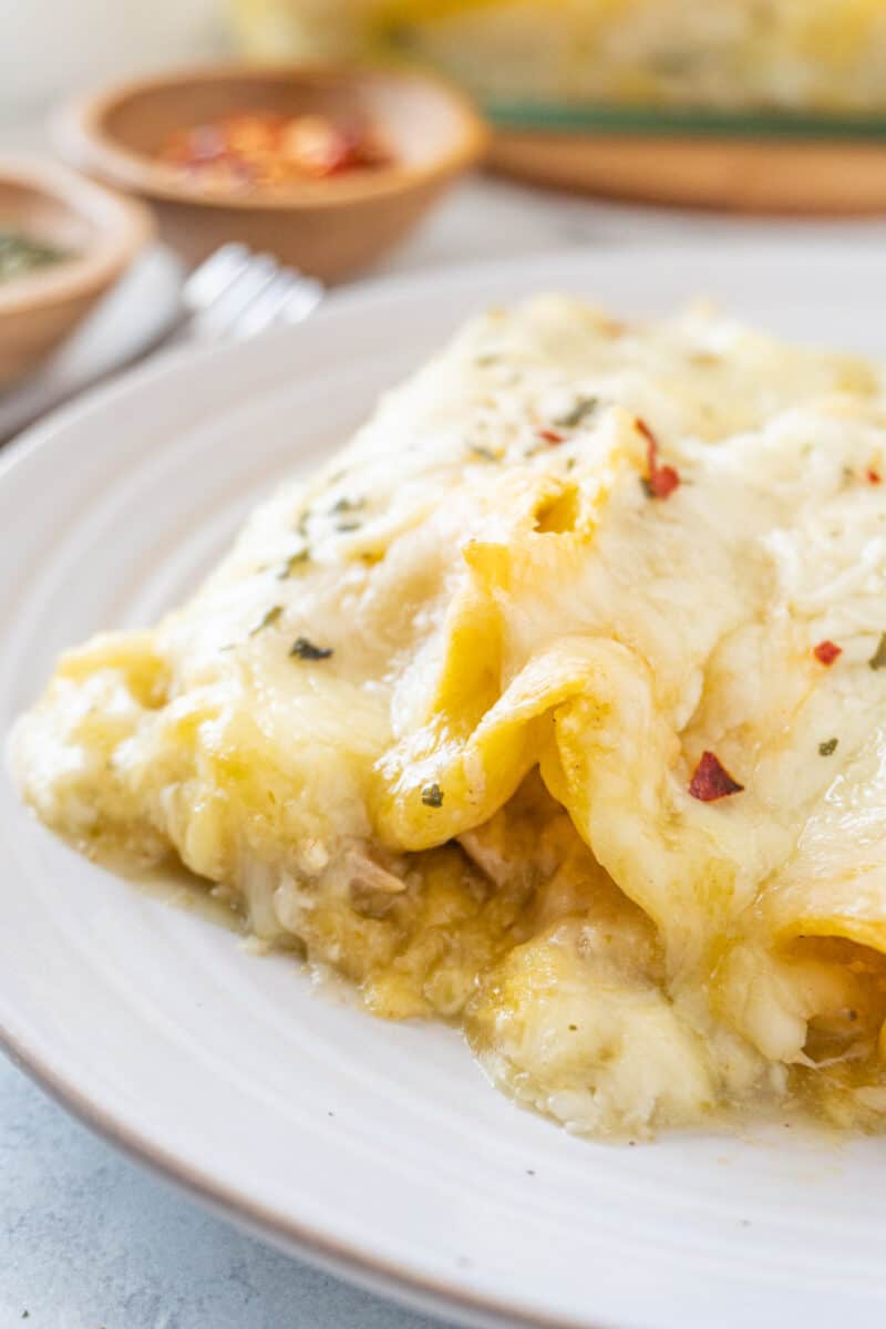 close up of enchilada on plate