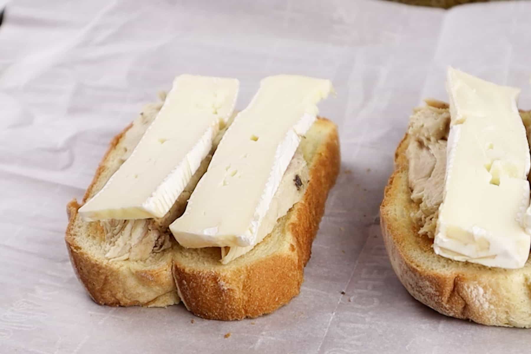 cheese and turkey on bread before broiling