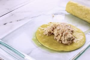 chicken filling on corn tortilla