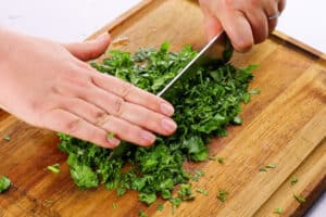 finly chopping cilantro leaves