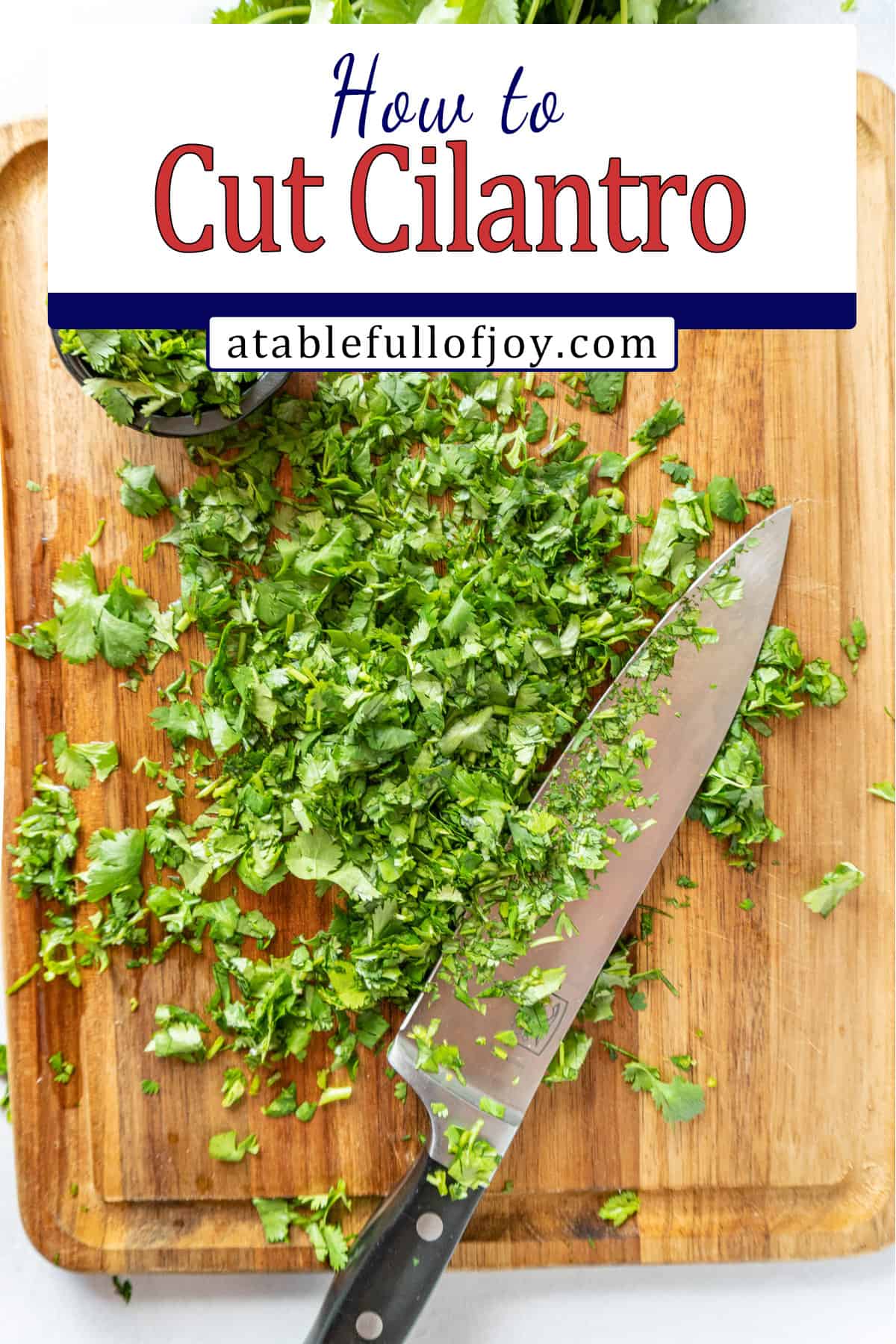 cilantro chopped on cutting board with knife pinterest pin