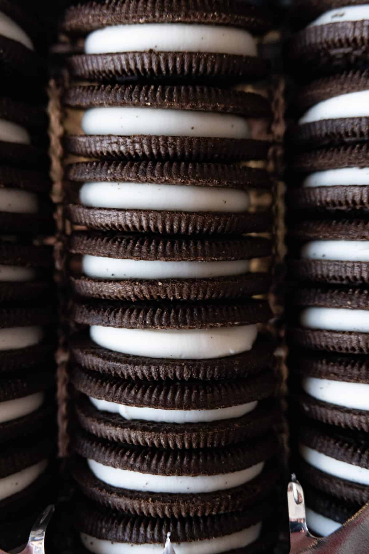 close up of oreos in container