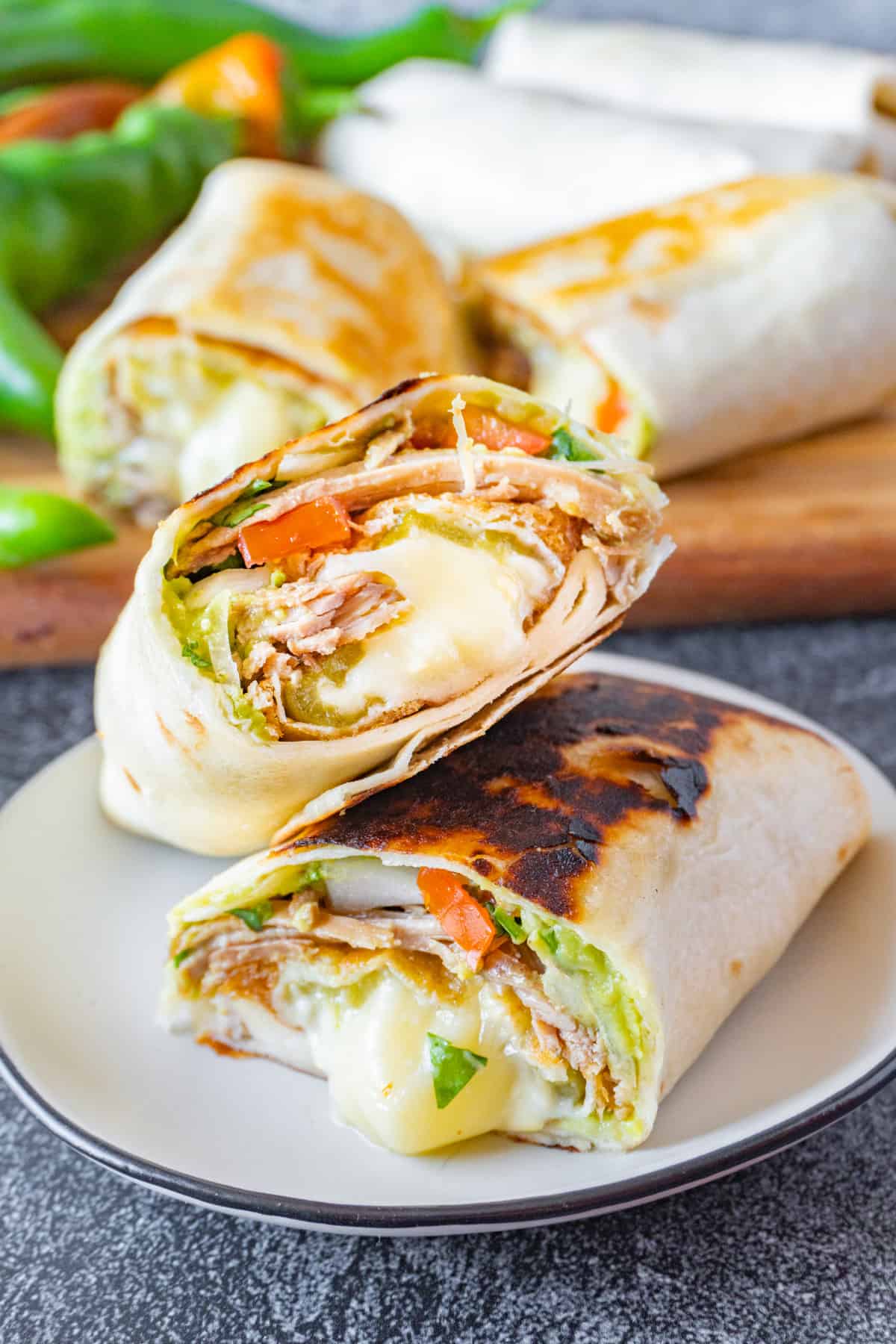 chile relleno burritos stacked