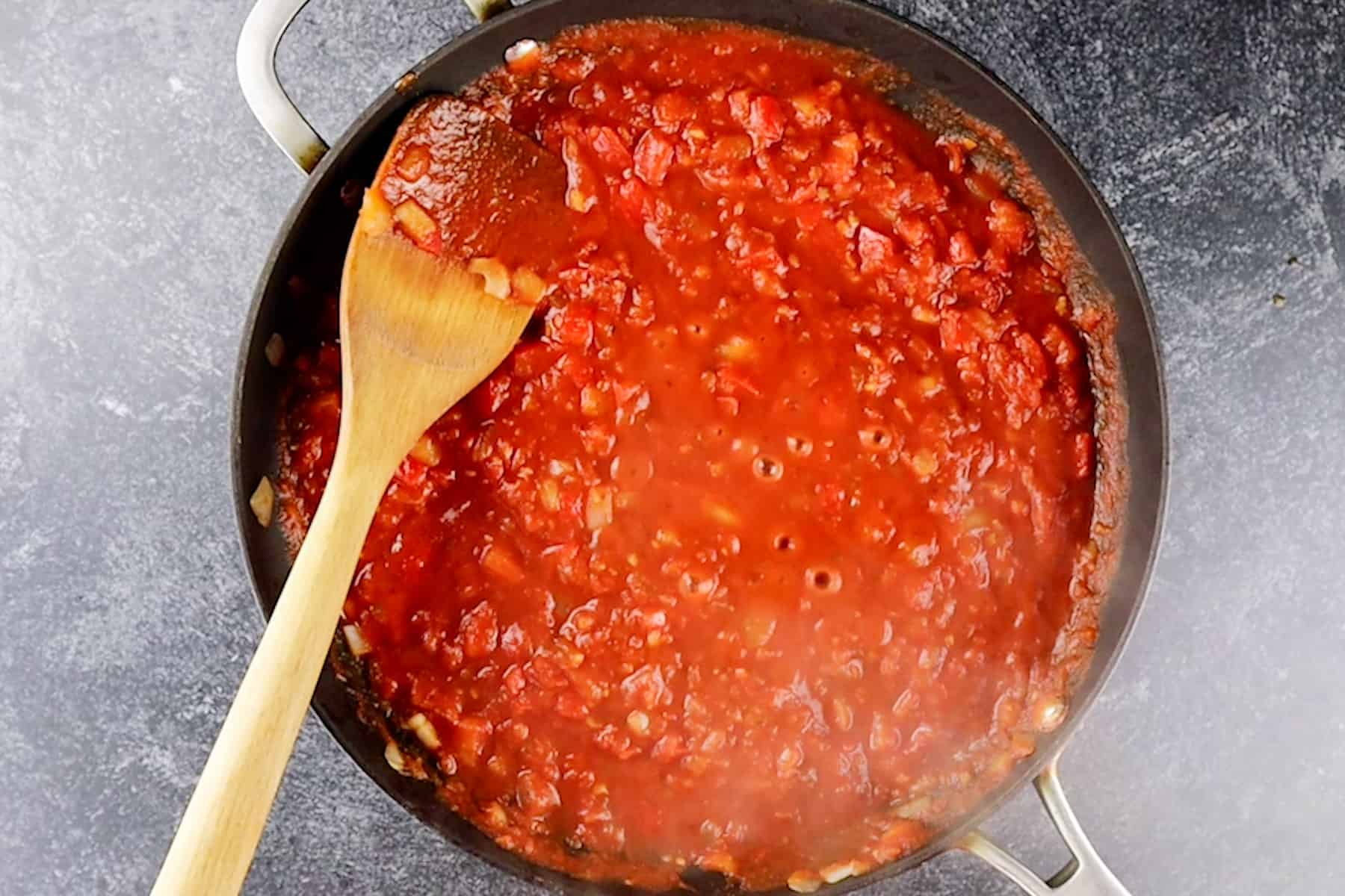 pasta sauce simmering in skillet