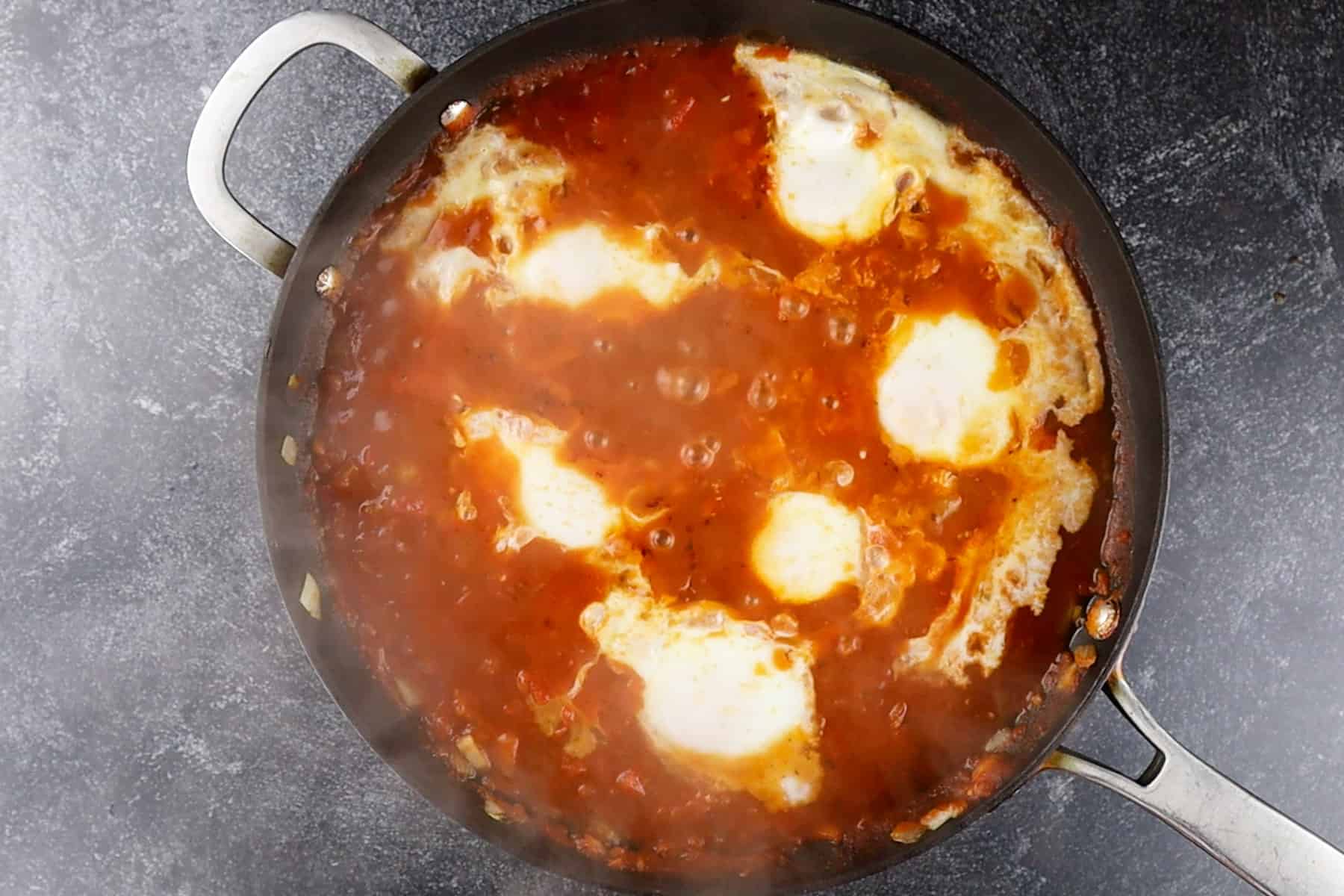 eggs cooked in skillet