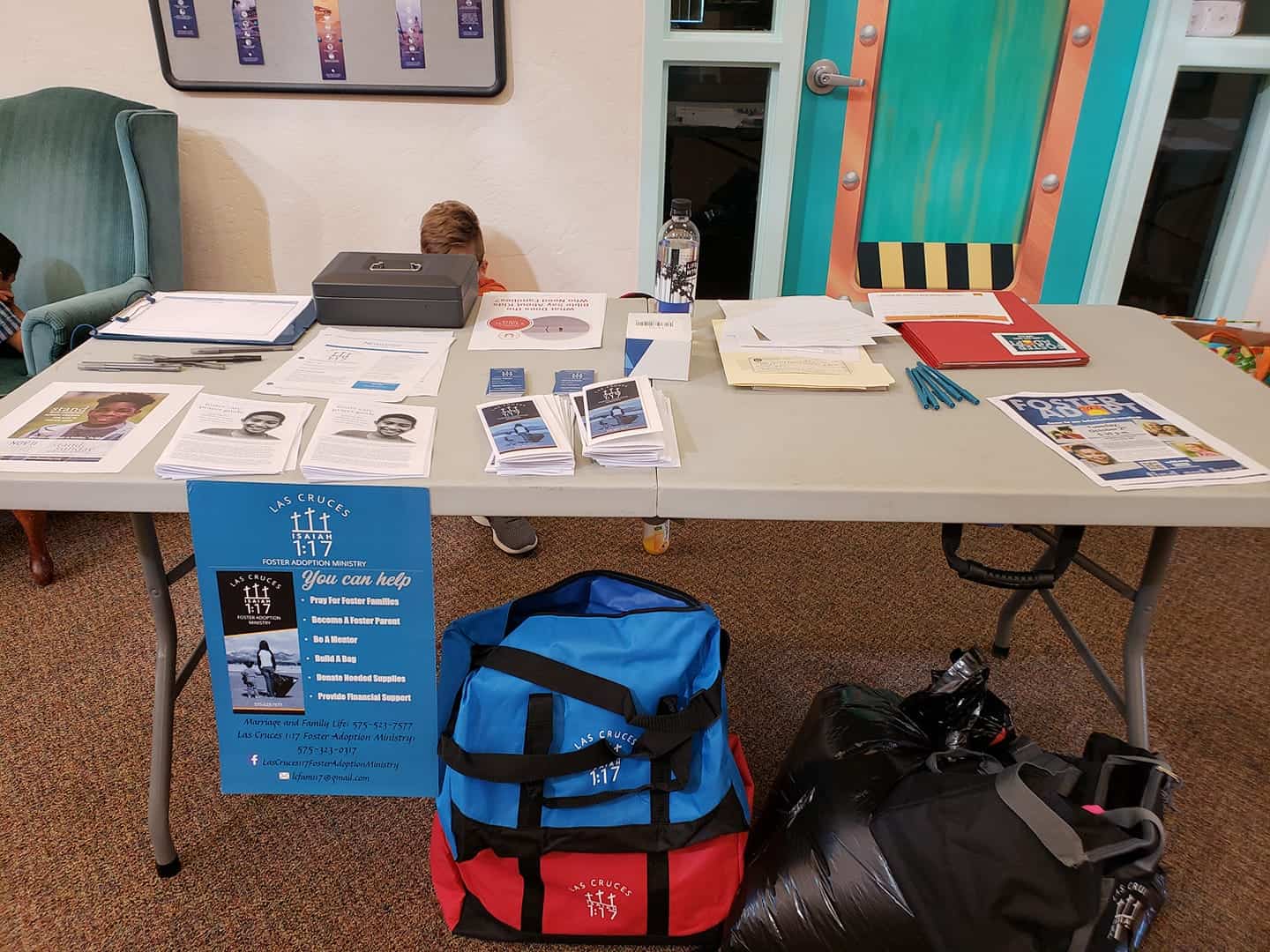 booth with pamphlets