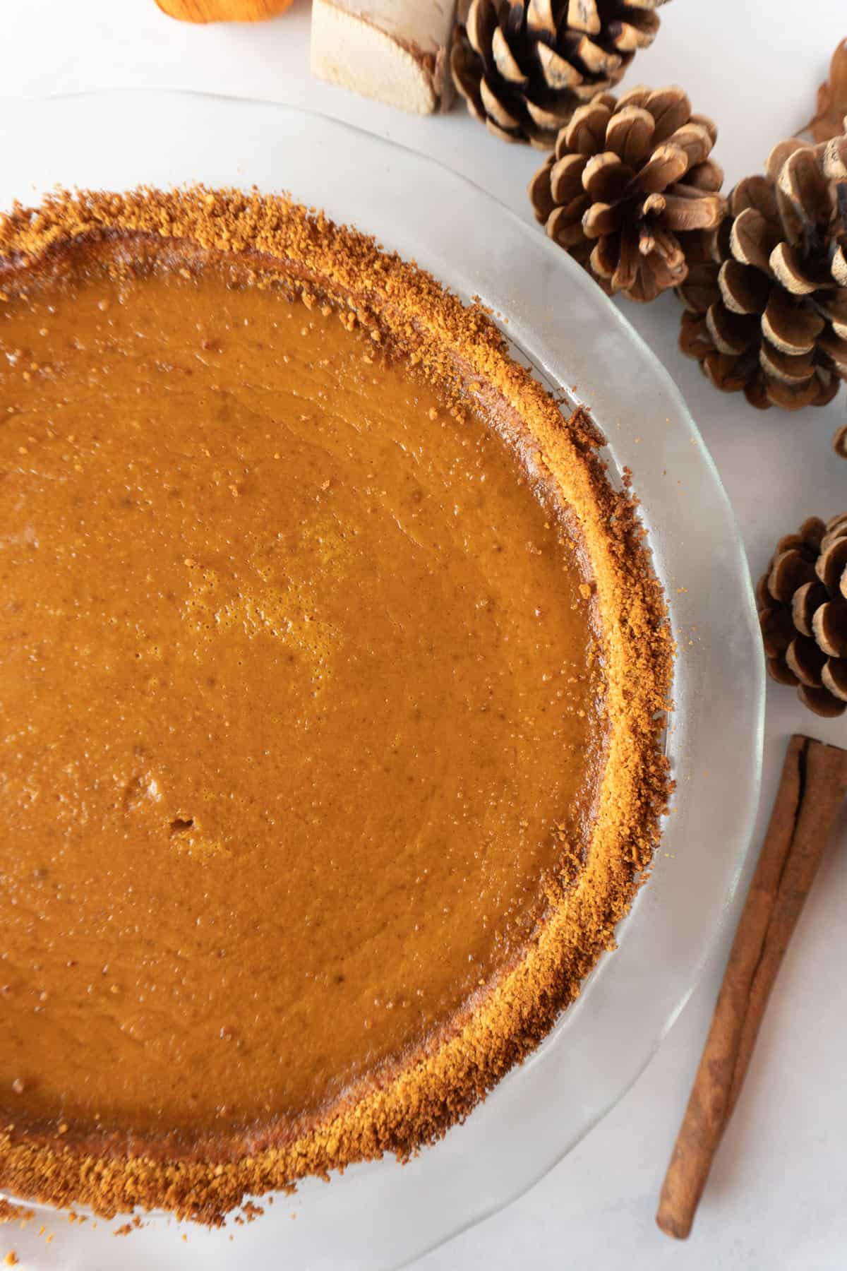 pumpkin pie in pie dish 