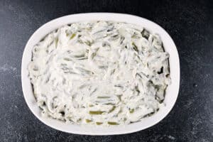 green bean casserole with cream cheese before baking