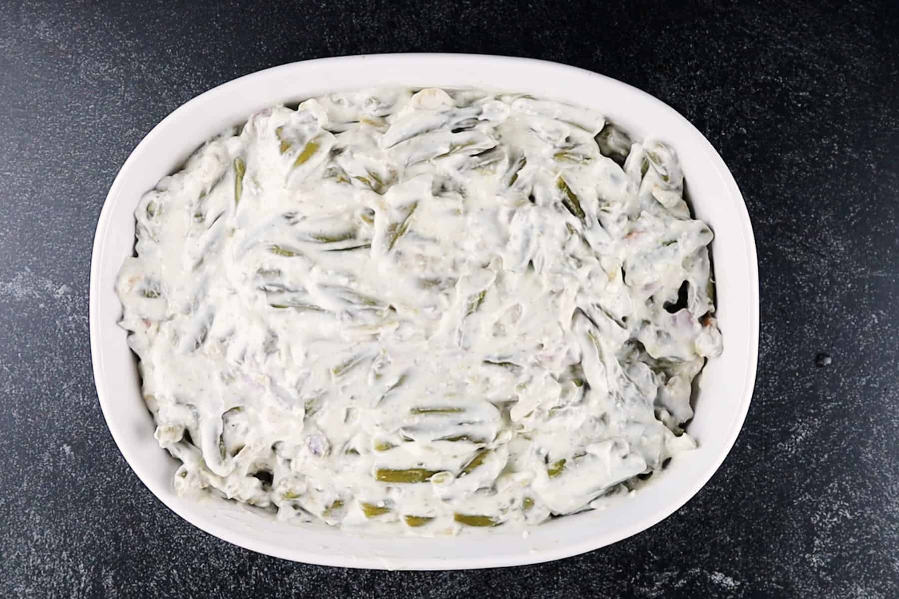 green bean casserole with cream cheese before baking