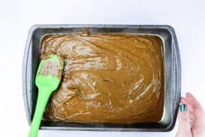 gingerbread cake batter in pan