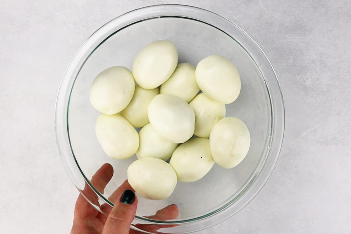 smoked hard boiled eggs in bowl