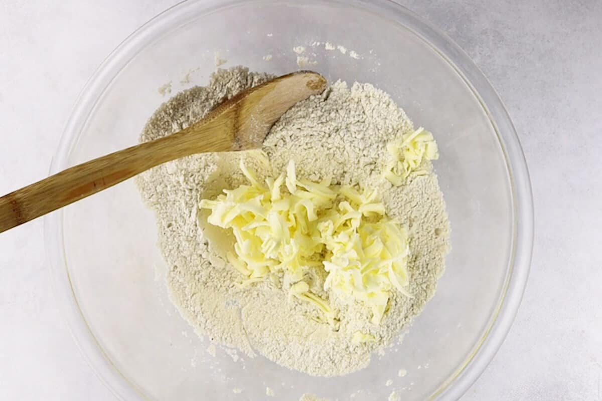 grated butter added to flour mixture
