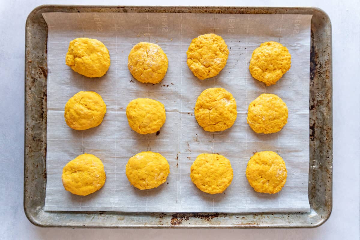 sweet potato biscuits on try baked