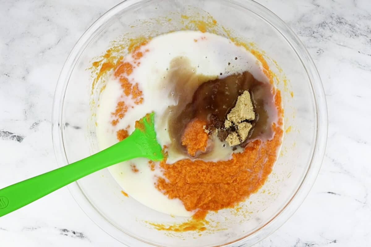 adding remaining ingredients to sweet potato