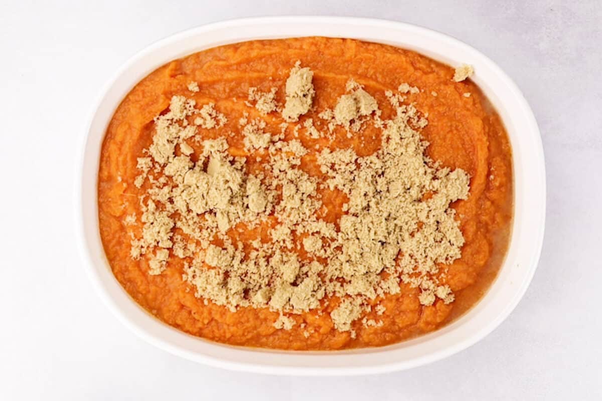 sweet potato mixture with brown sugar on top