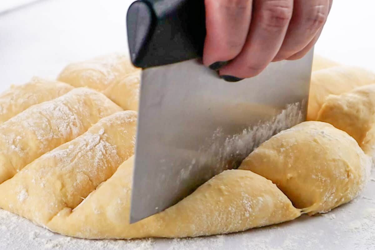 cutting dough into portions