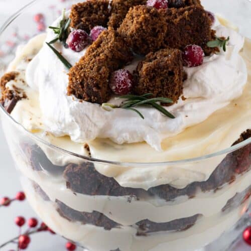 The BEST Gingerbread Trifle - with Eggnog and White Chocolate Layers