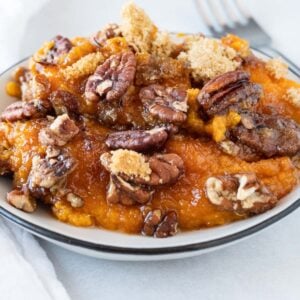 sweet potato pudding on plate featured image