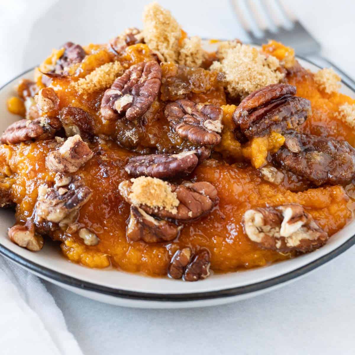 sweet potato pudding on plate featured image