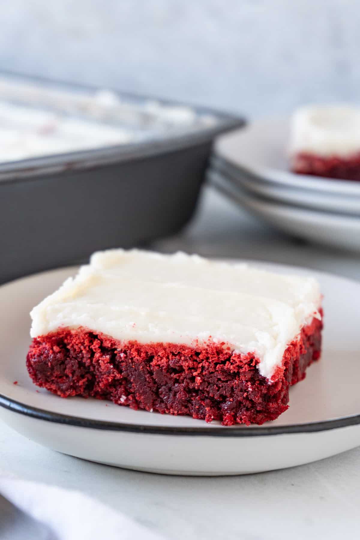 red velvet brownie close up on plate