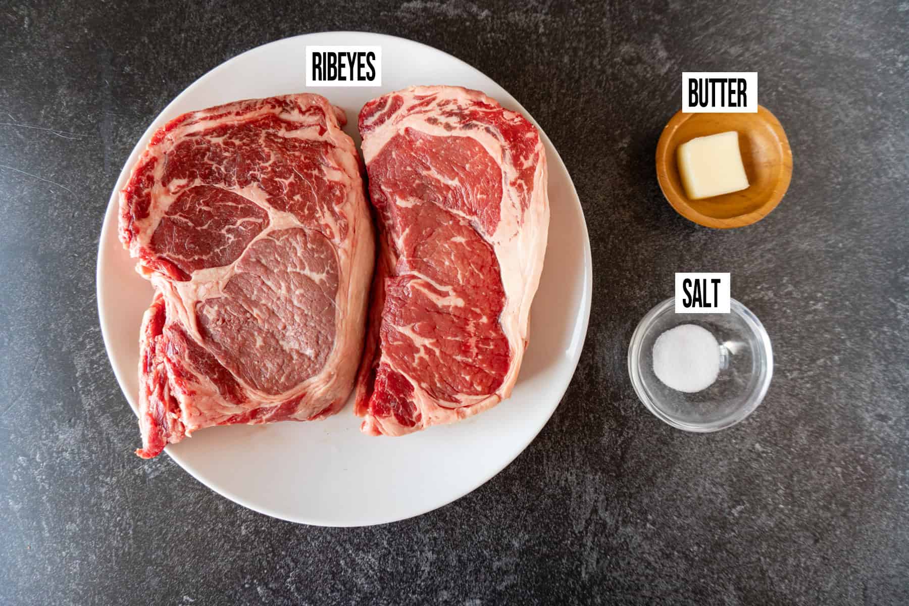 Smoked Ribeye ingredients in individual bowls and labeled.