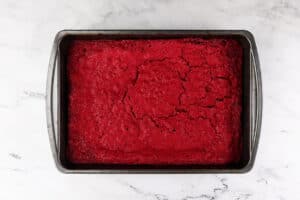 red velvet brownies after baking in pan