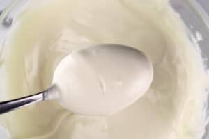 white candy melts after melting in bowl