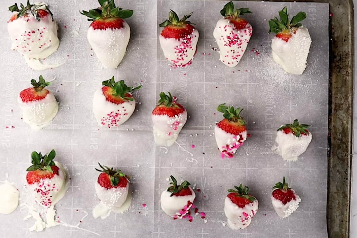 dipped strawberries on parchment paper