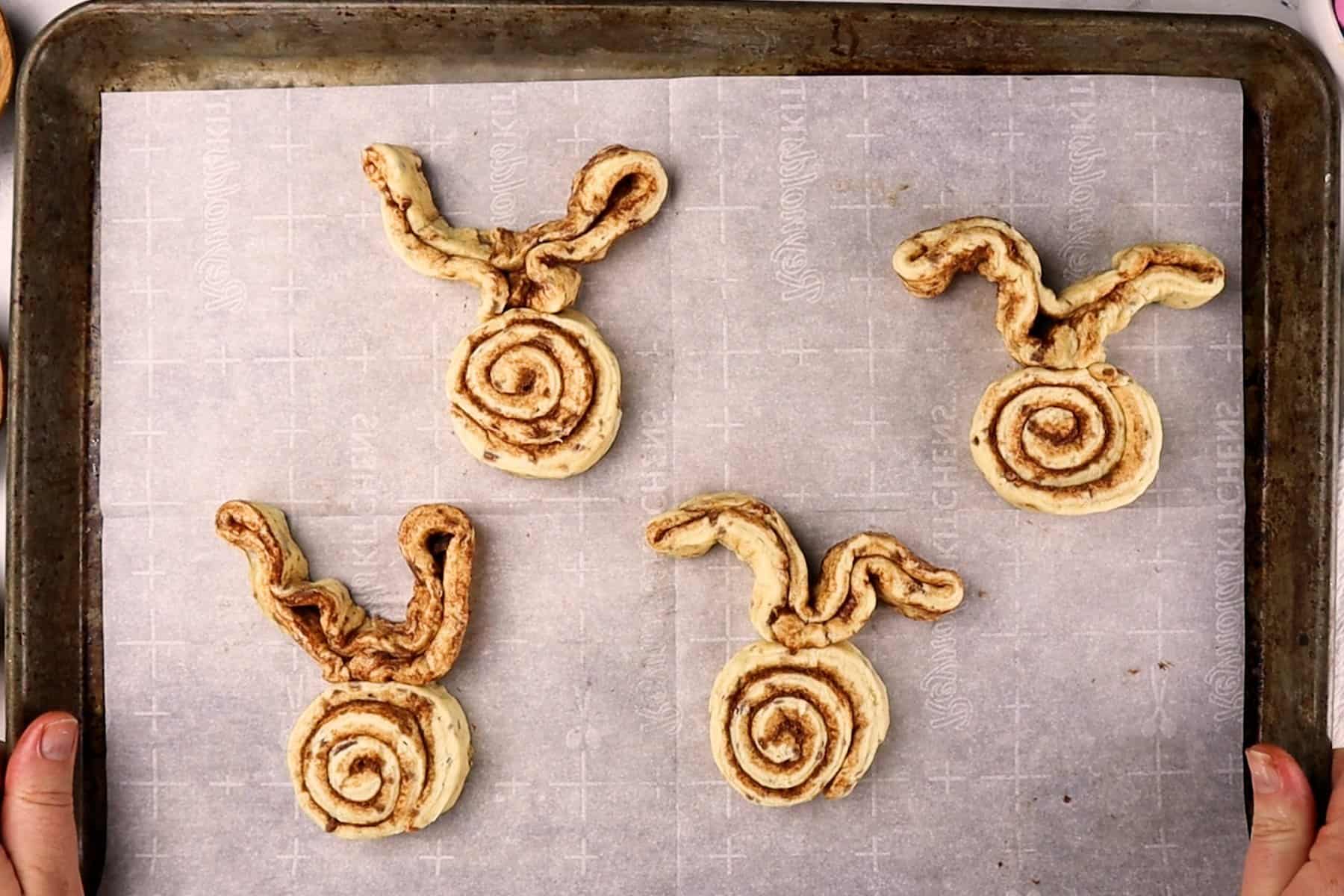 bunny cinnamon rolls before baking