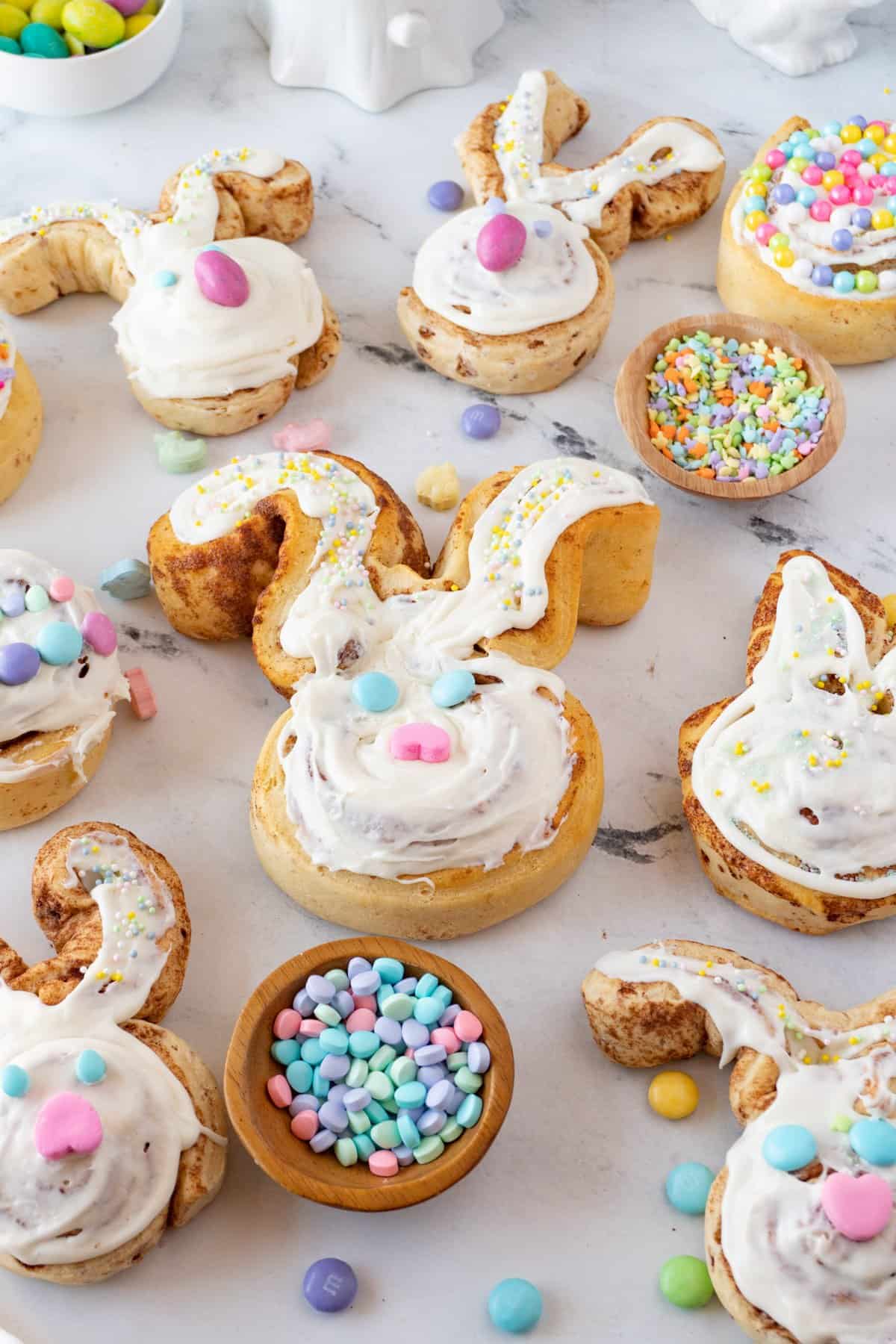 bunny cinnamon rolls with sprinkles