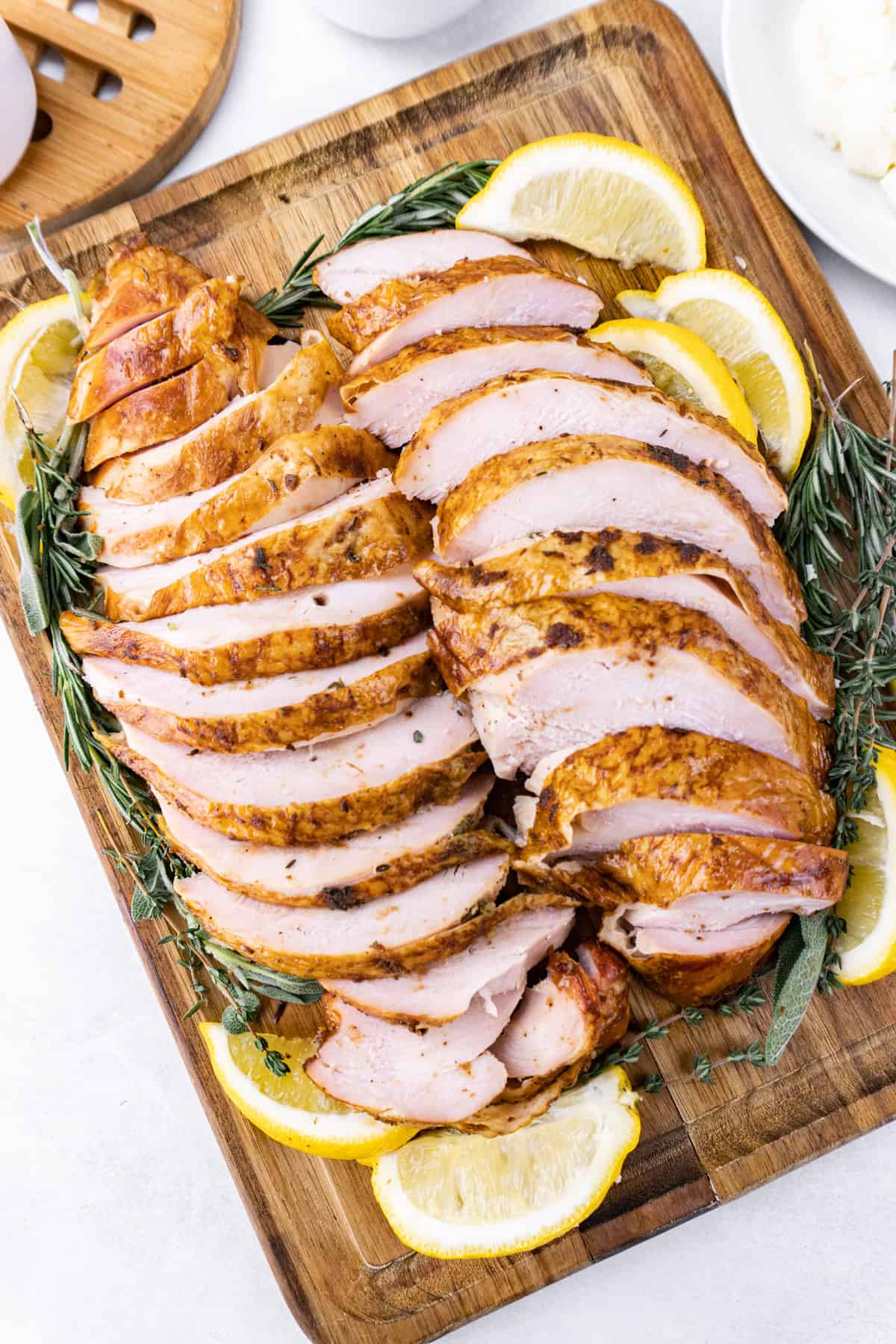 sliced smoked turkey breast flat lay