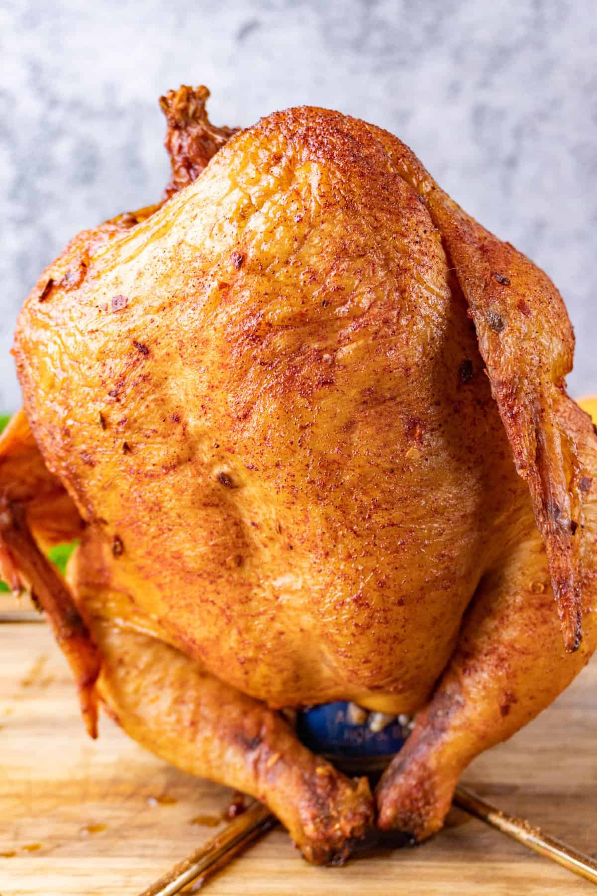 smoked beer can chicken close up