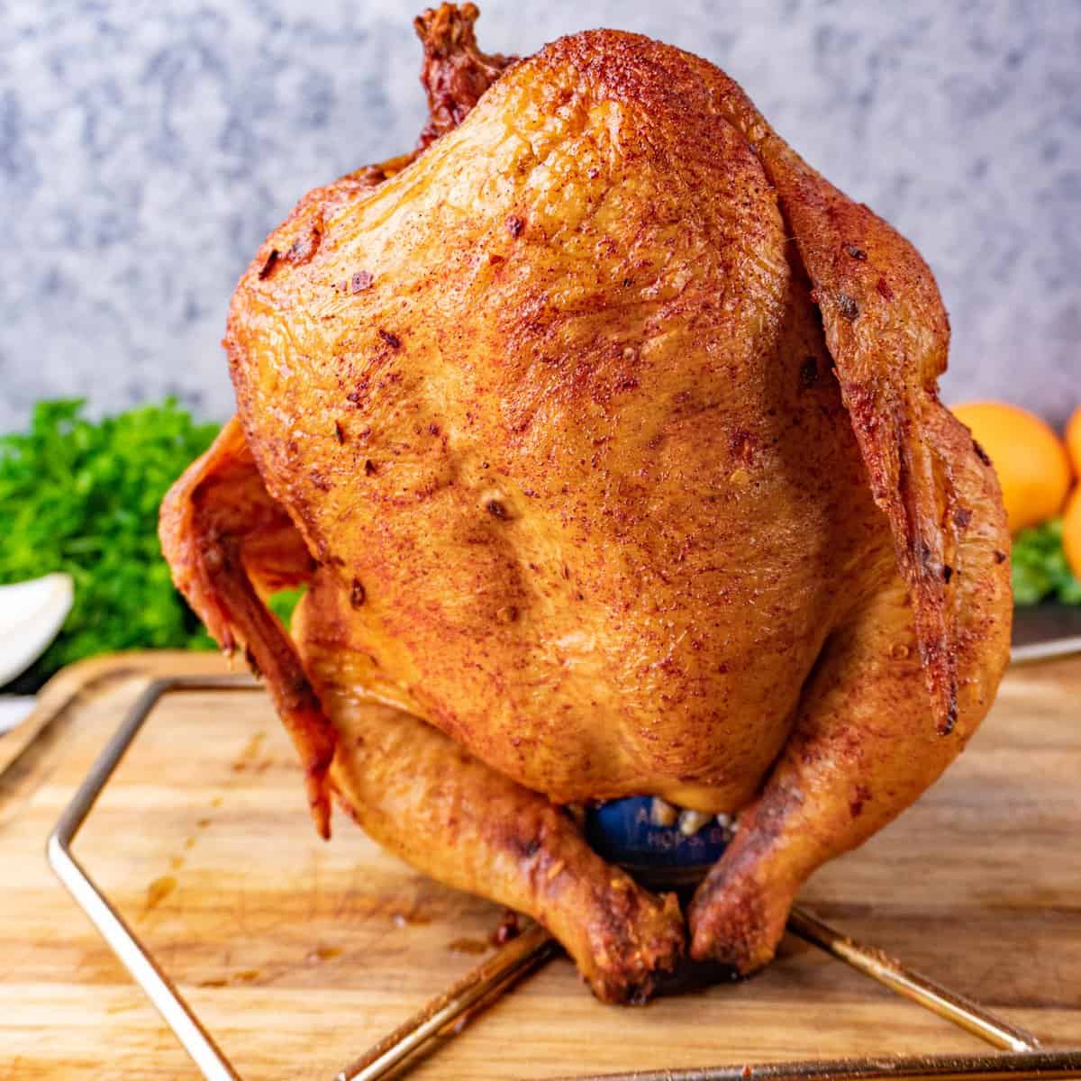 smoked beer can chicken close up featured image