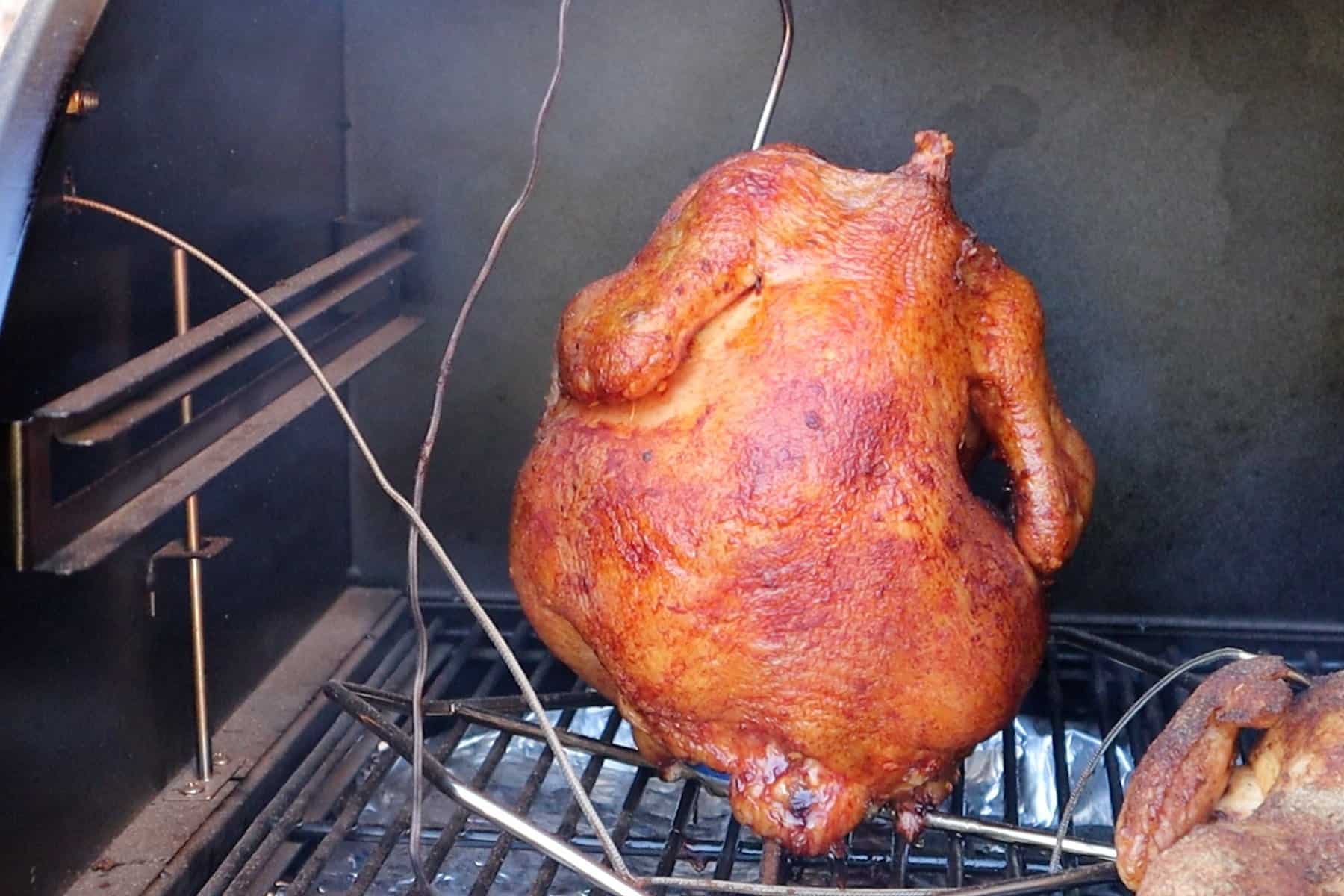 smoked beer can chicken in smoker when done