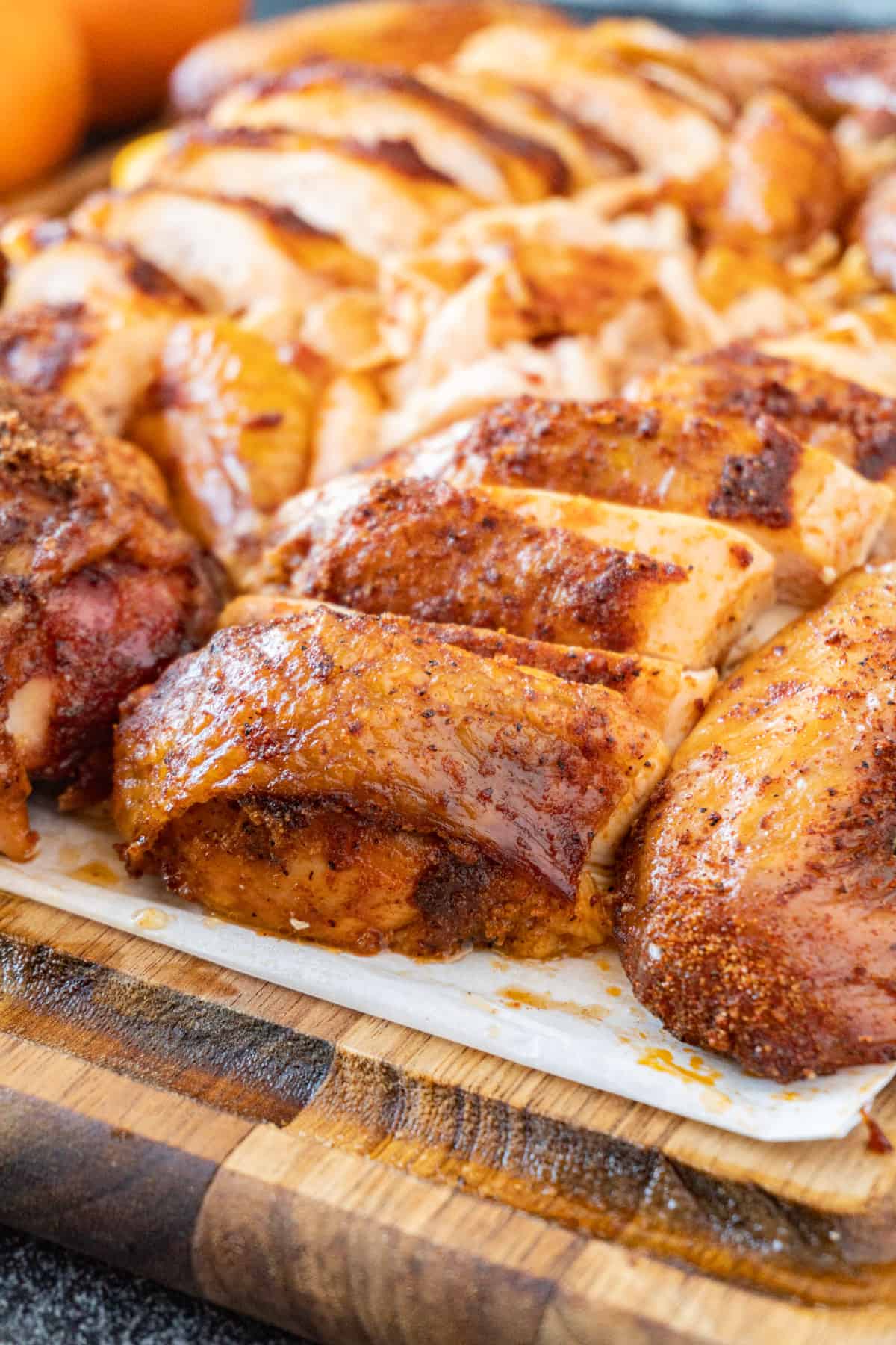 close up of cut chicken