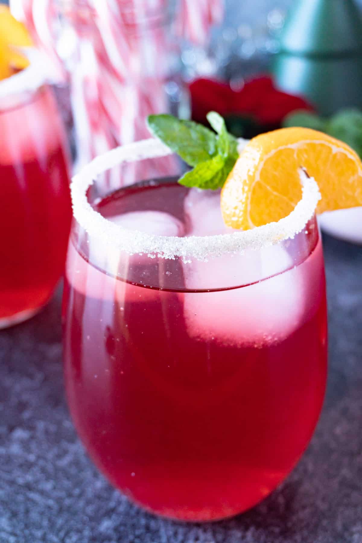 Cranberry julep in glass with sugared rim