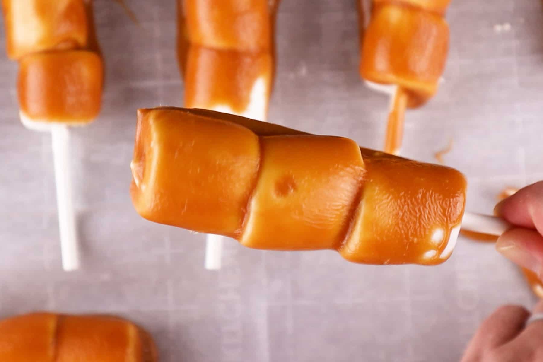 caramel covered marshmallow wand