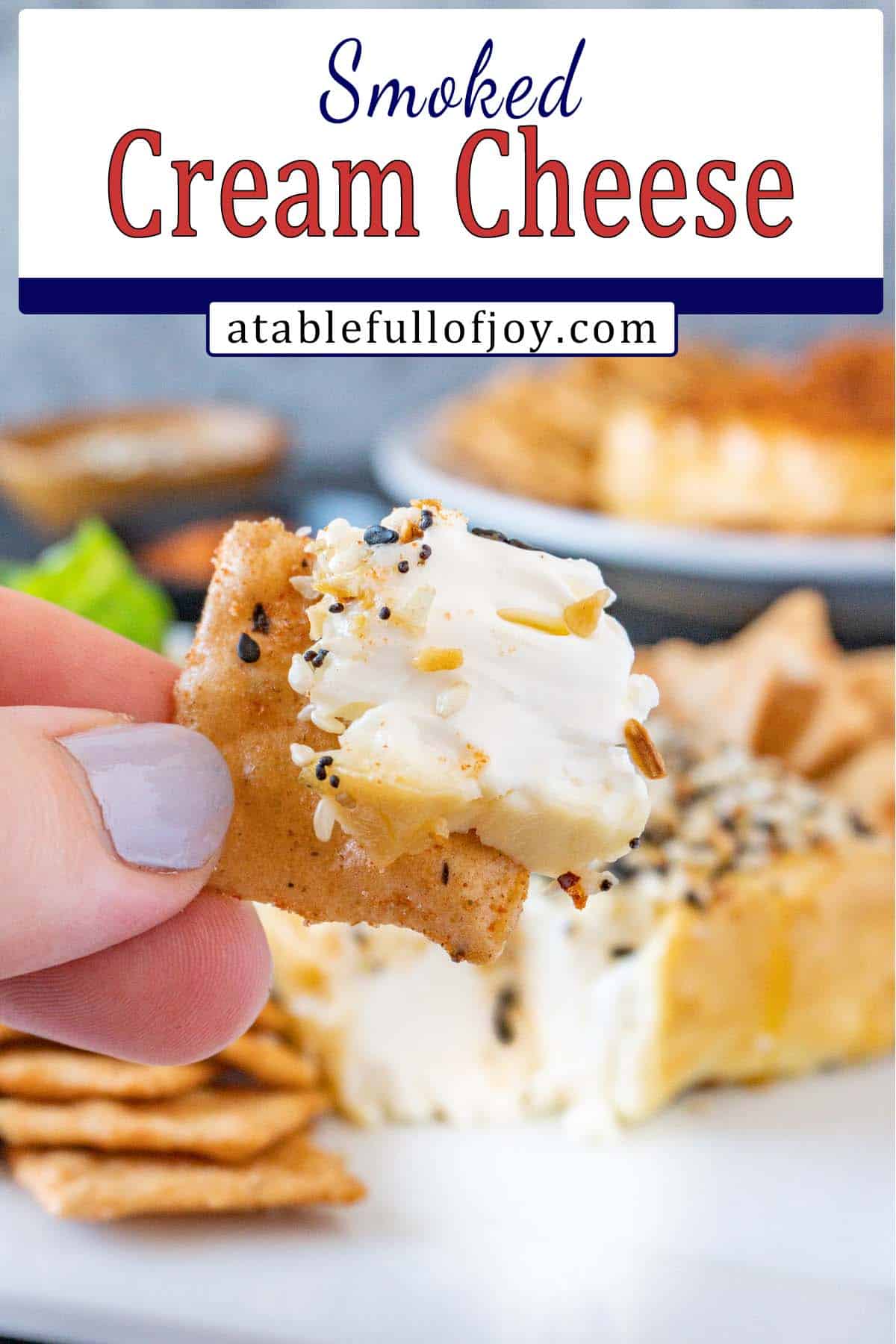 Smoked Cream Cheese on a cracker pinterest pin