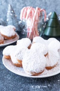 candy cane beignets on plate