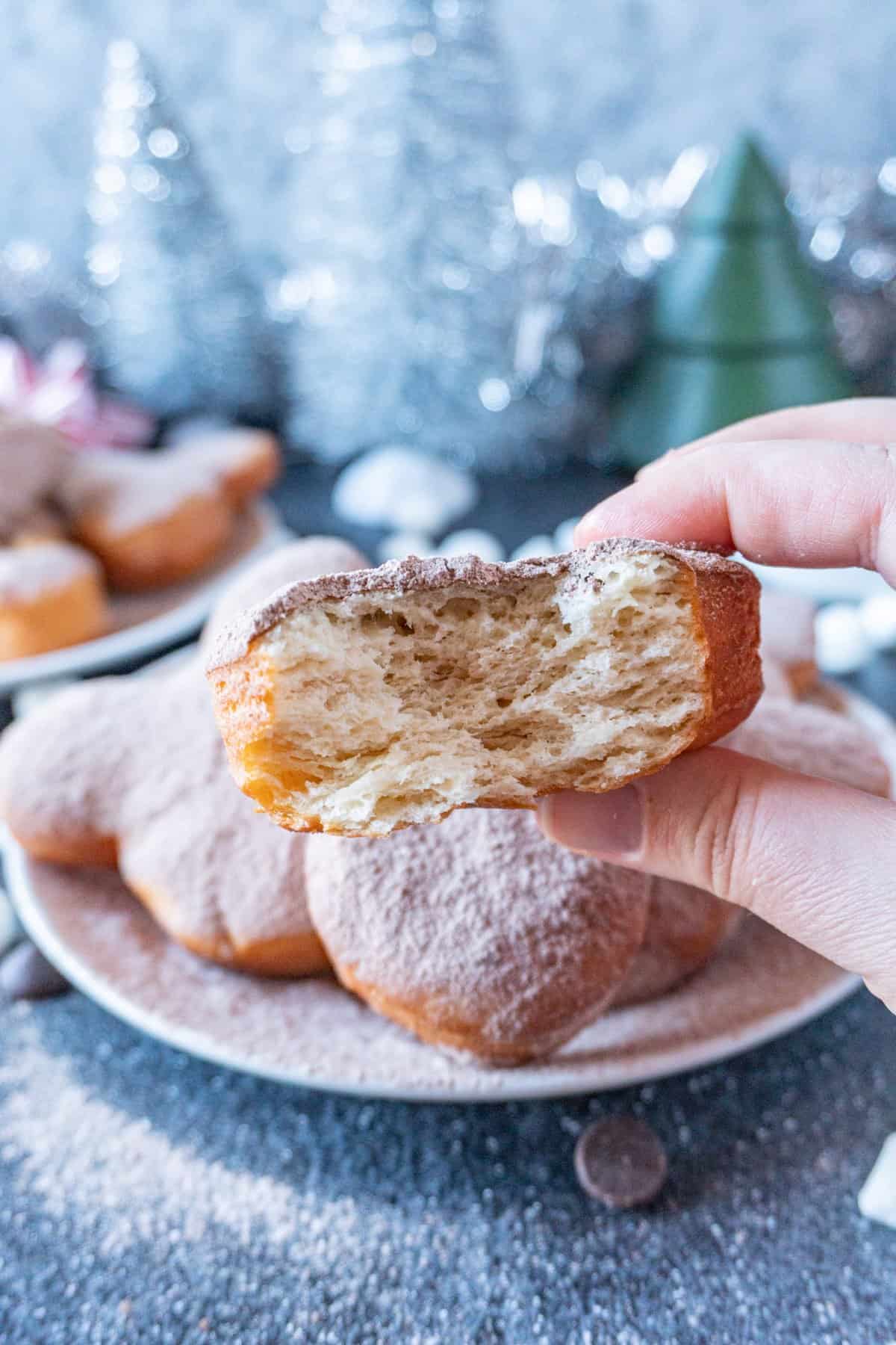 hot cocoa beignet with inside shown