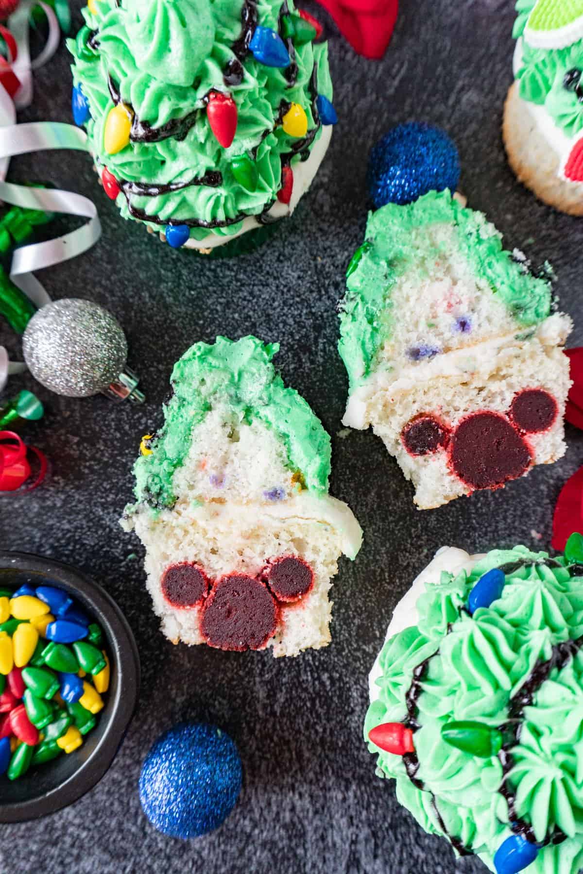 Twice Upon a Cupcake cut in half on table