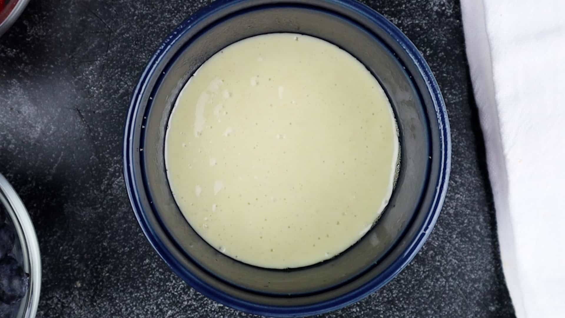 pancake batter in ramekin.