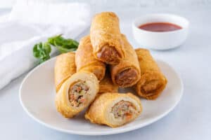 egg rolls on plate.