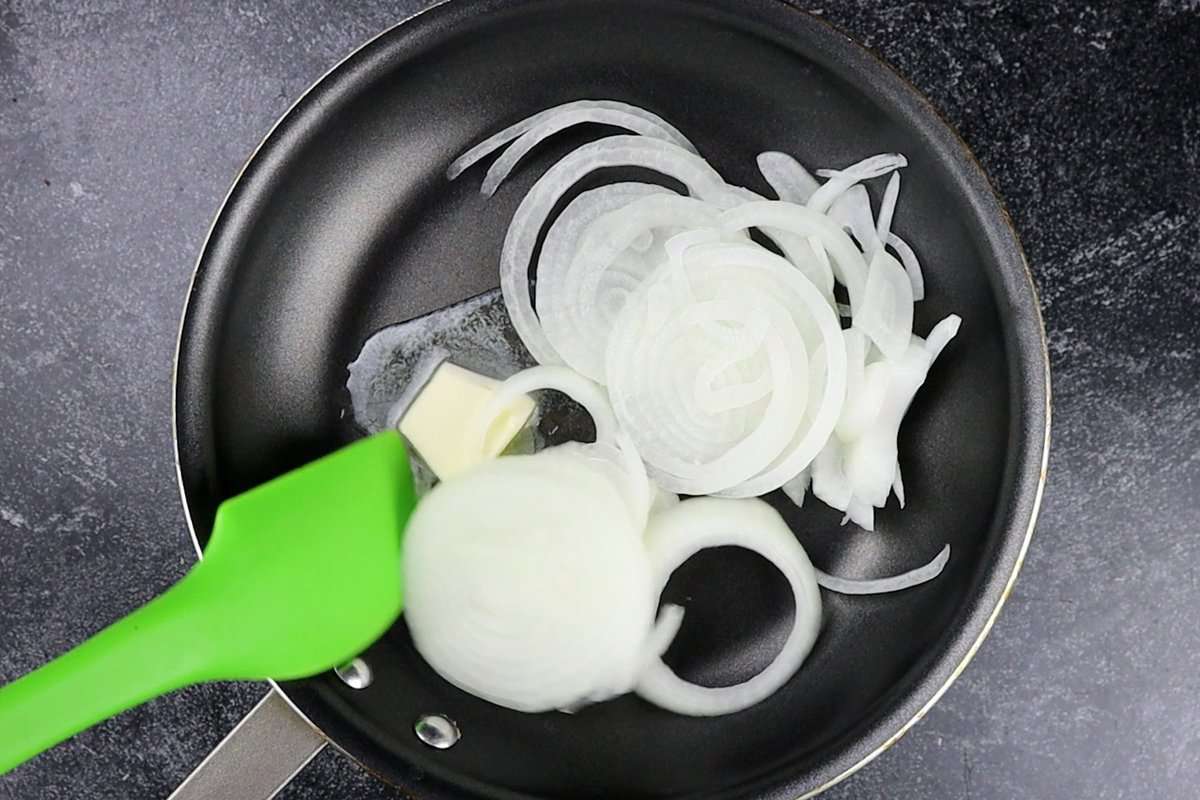 onions in pan.