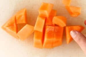 cantaloupe cut into square