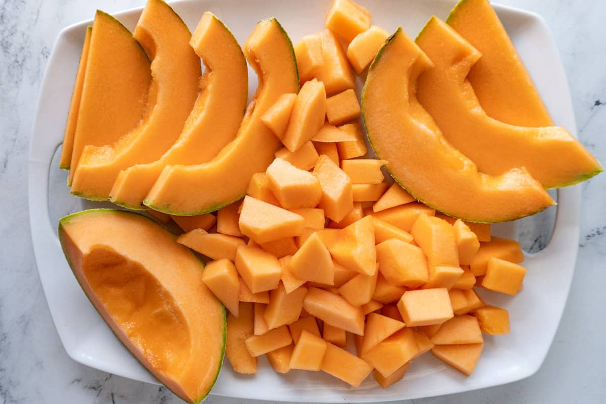 cantaloupe on white platter